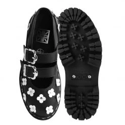 A3024L Women Black & White TUKskin™ Flower Double Decker Mary Jane