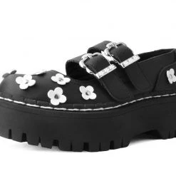 A3024L Women Black & White TUKskin™ Flower Double Decker Mary Jane