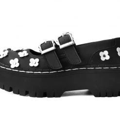 A3024L Women Black & White TUKskin™ Flower Double Decker Mary Jane