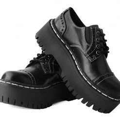 A3030L Women Black Burnished Contrast Stitch Double Decker Brogue