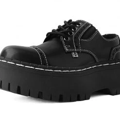 A3030L Women Black Burnished Contrast Stitch Double Decker Brogue