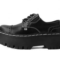 A3030L Women Black Burnished Contrast Stitch Double Decker Brogue