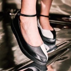 A3042L Monochrome Twist Ballet Ankle Strap Creeper