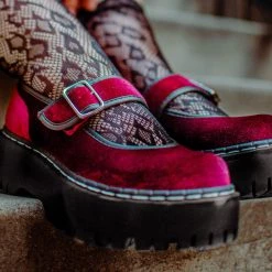 A3043L Burgundy Velvet Double Decker Mary Jane