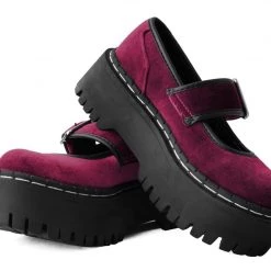 A3043L Burgundy Velvet Double Decker Mary Jane