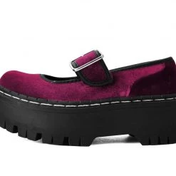 A3043L Burgundy Velvet Double Decker Mary Jane