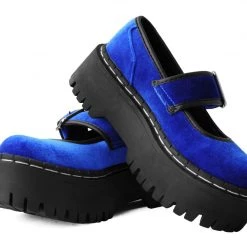 A3044L Women Blue Velvet Double Decker Mary Jane