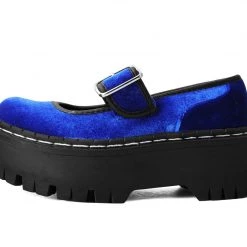 A3044L Women Blue Velvet Double Decker Mary Jane