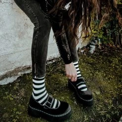 A3064L Women Black Velvet Double Decker Mary Jane