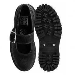 A3064L Women Black Velvet Double Decker Mary Jane