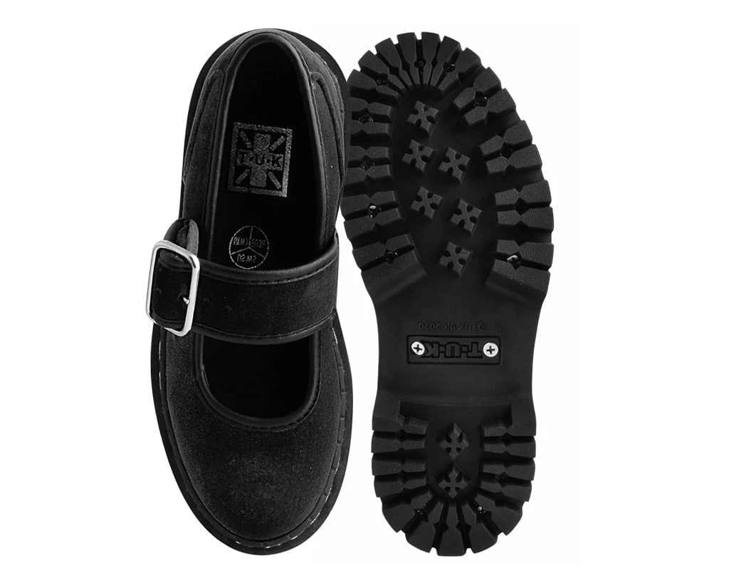 A3064L Women Black Velvet Double Decker Mary Jane
