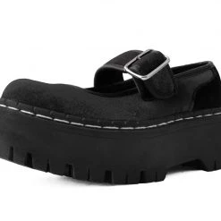 A3064L Women Black Velvet Double Decker Mary Jane