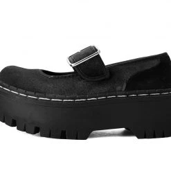 A3064L Women Black Velvet Double Decker Mary Jane