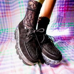 A3065 New Arrivals Black Marble Dino Lug Creeper