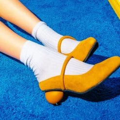 A3069L Women Mustard Faux Suede Ball Heel