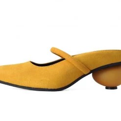 A3069L Women Mustard Faux Suede Ball Heel