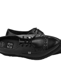 A8533 Women Black Leather Lace Up Pointed Creeper