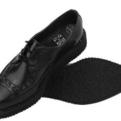 A8533 Women Black Leather Lace Up Pointed Creeper