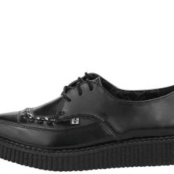 A8533 Women Black Leather Lace Up Pointed Creeper