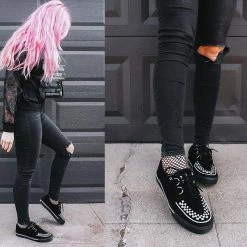 A9182 Women Black Suede White Interlace VLK Sneaker