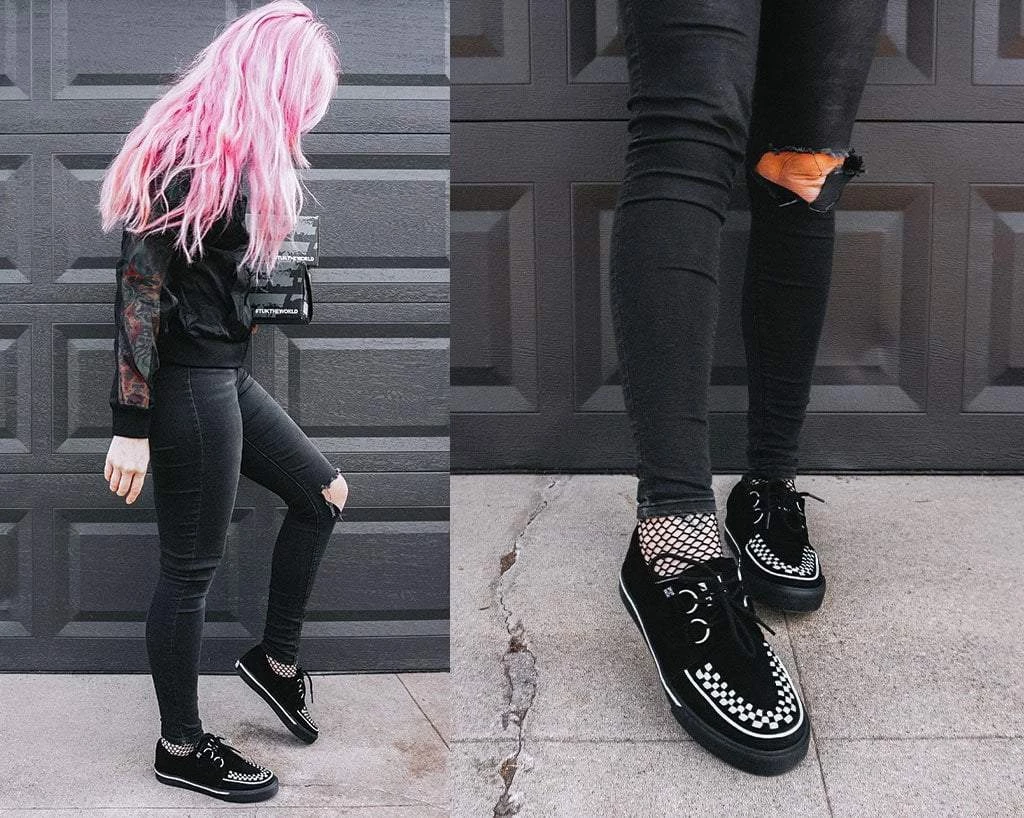 A9182 Women Black Suede White Interlace VLK Sneaker