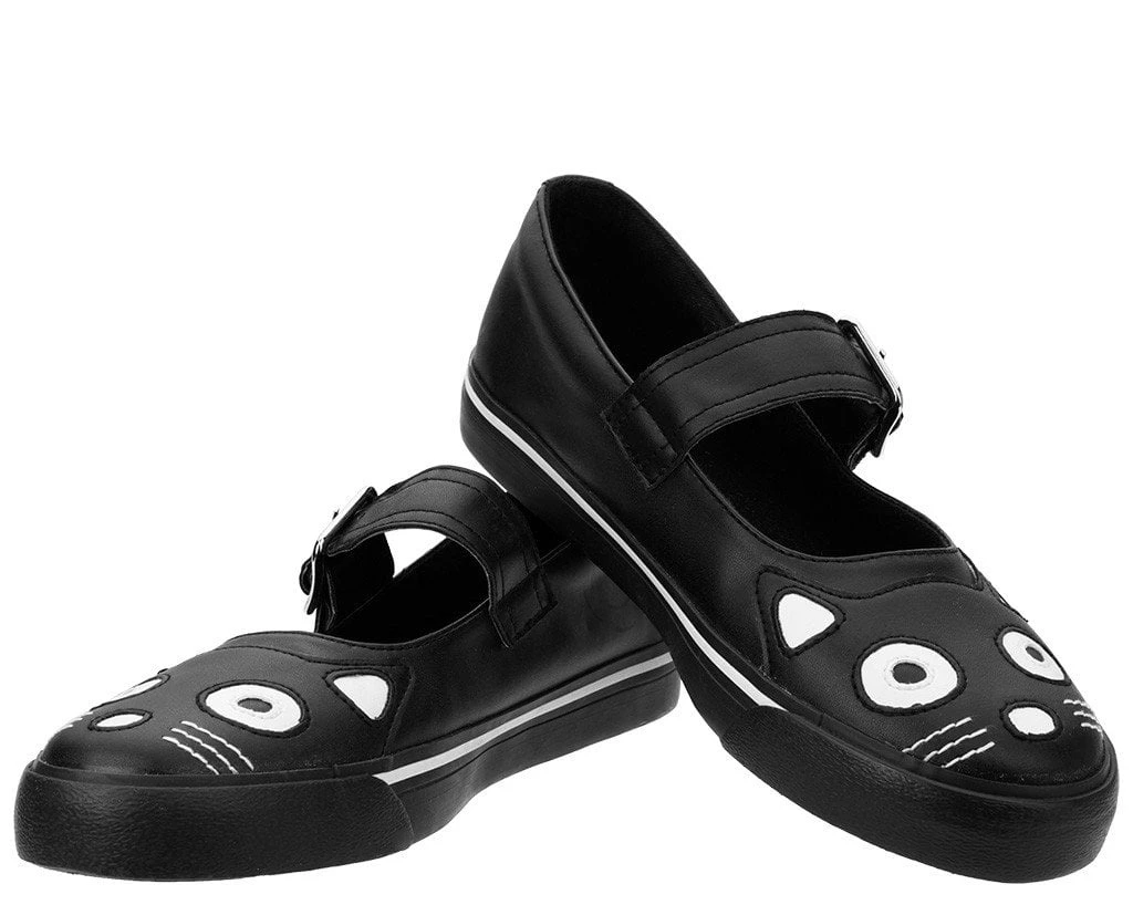 A9217L Black Kitty Face VLK Mary Janes Women
