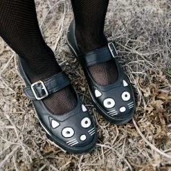 A9217L Black Kitty Face VLK Mary Janes Women