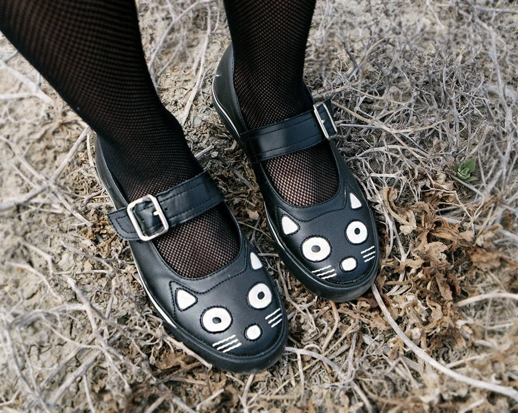 A9217L Black Kitty Face VLK Mary Janes Women