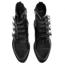 A9409 Black TUKskin™ Skull Buckle Pointed Boot