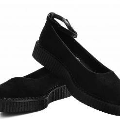 A9416L Black Pointed Ballet Ankle Strap Creeper