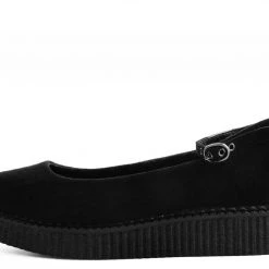 A9416L Black Pointed Ballet Ankle Strap Creeper