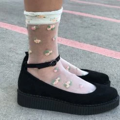 A9416L Black Pointed Ballet Ankle Strap Creeper