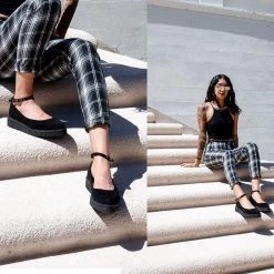 A9416L Black Pointed Ballet Ankle Strap Creeper