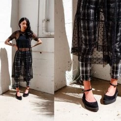 A9416L Black Pointed Ballet Ankle Strap Creeper