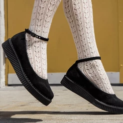 A9416L Black Pointed Ballet Ankle Strap Creeper