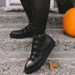 A9417L Black TUKskin™ Multi-Strap Pointed Mary Jane Creeper