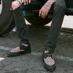 A9418 Black & Leopard Tie Pointed Lace Up EZC Women