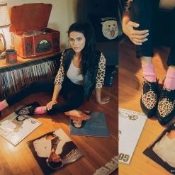 A9418 Black & Leopard Tie Pointed Lace Up EZC Women