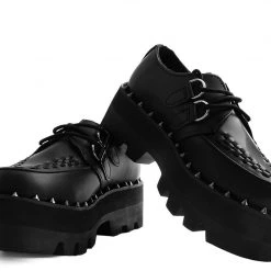 A9469 Black Faux Leather Dino Lug Sole Creeper
