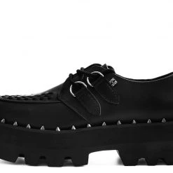 A9469 Black Faux Leather Dino Lug Sole Creeper