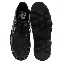 A9469 Black Faux Leather Dino Lug Sole Creeper