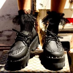 A9469 Black Faux Leather Dino Lug Sole Creeper