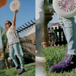 A9494 Women Ultra Violet 3-Buckle Pointed Creeper Boot