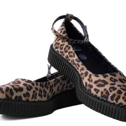 A9541L Women Leopard Pointed Ballet Ankle Strap Creeper