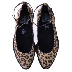 A9541L Women Leopard Pointed Ballet Ankle Strap Creeper