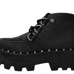 A9558 Women Black Faux Leather Dino Lug Sole Boot