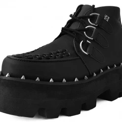 A9558 Women Black Faux Leather Dino Lug Sole Boot