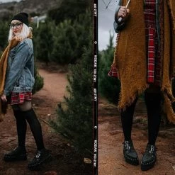 A9559 Women Black 3-Buckle Pointed Dino Lug Sole Boot