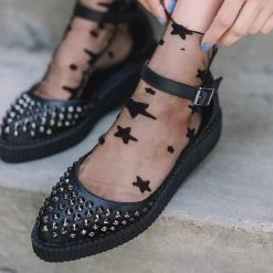 A9575L Black TUKskin™ Pointed Studded Sandal