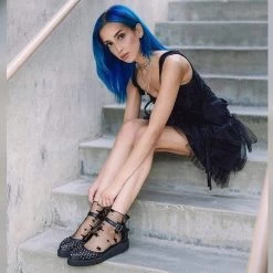 A9575L Black TUKskin™ Pointed Studded Sandal